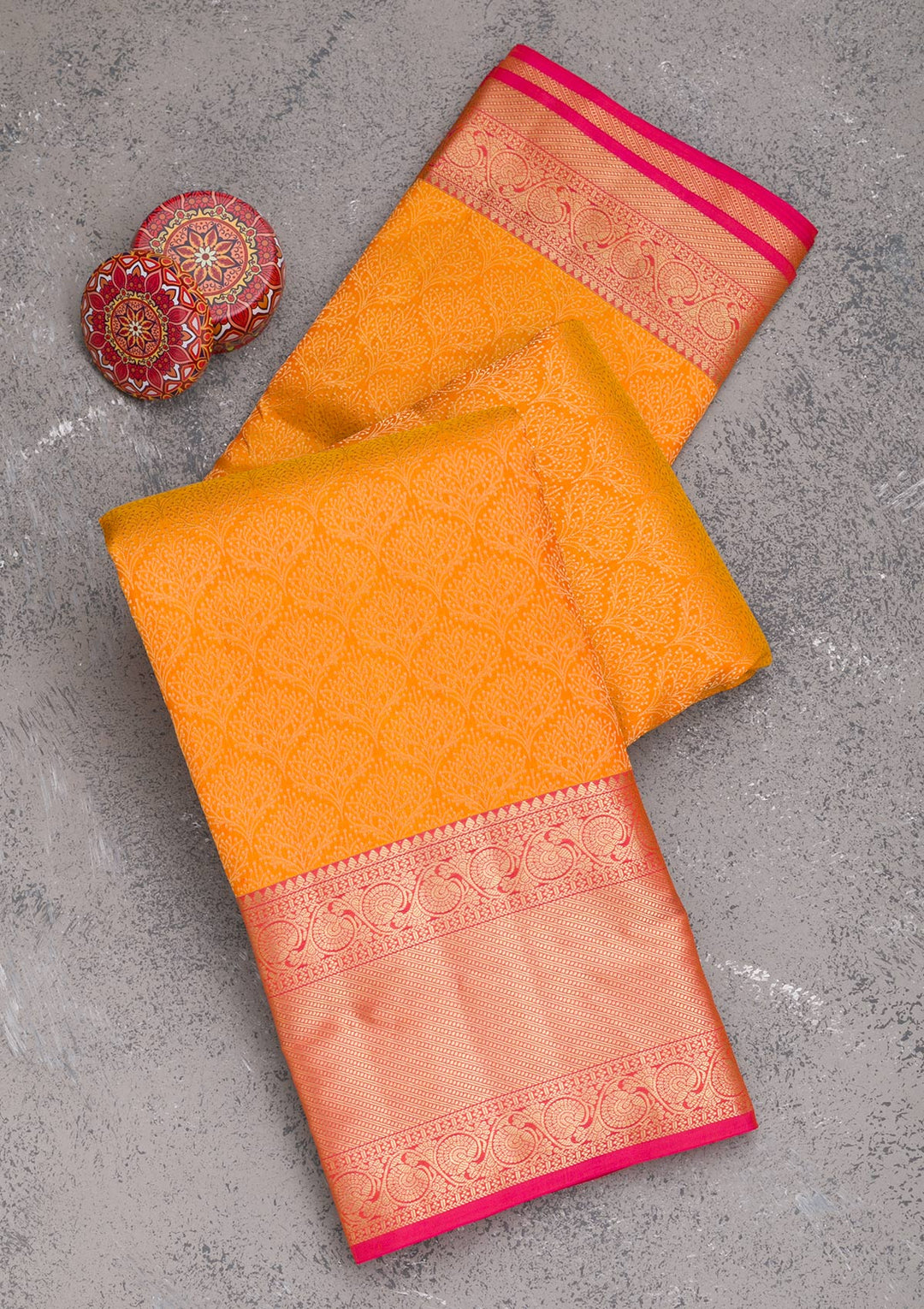 Yellow Zariwork Pure Silk Saree-Koskii