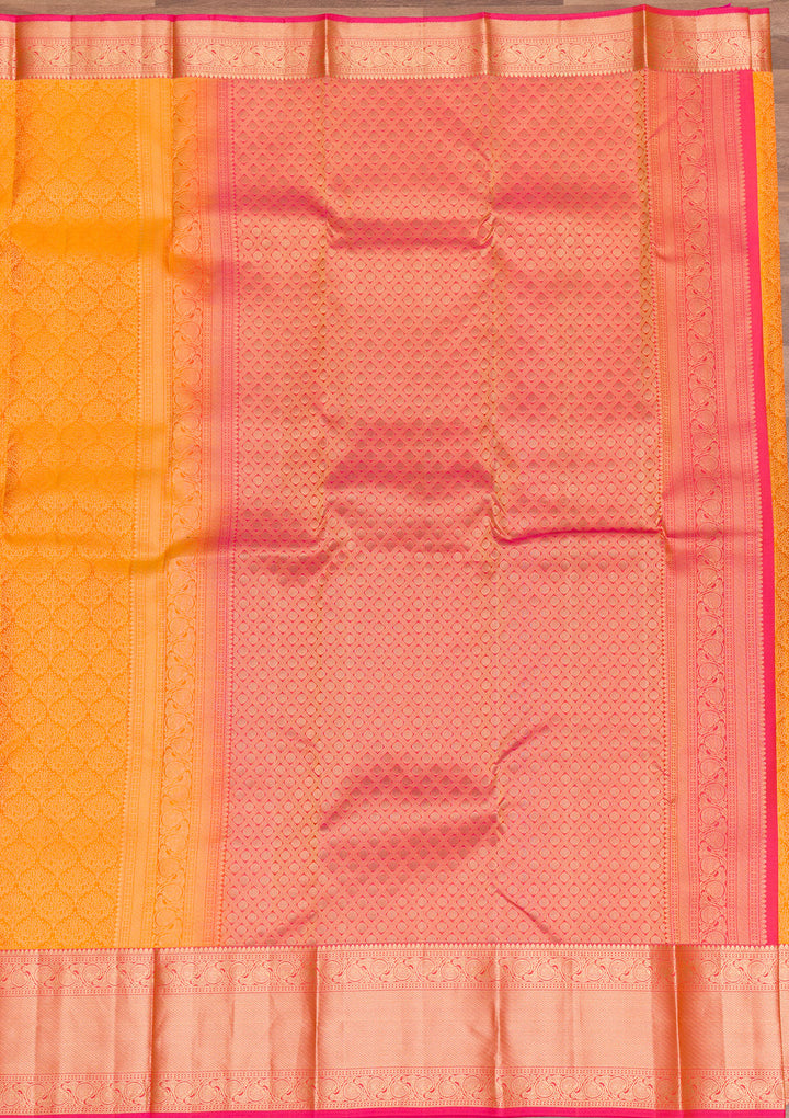 Yellow Zariwork Pure Silk Saree-Koskii