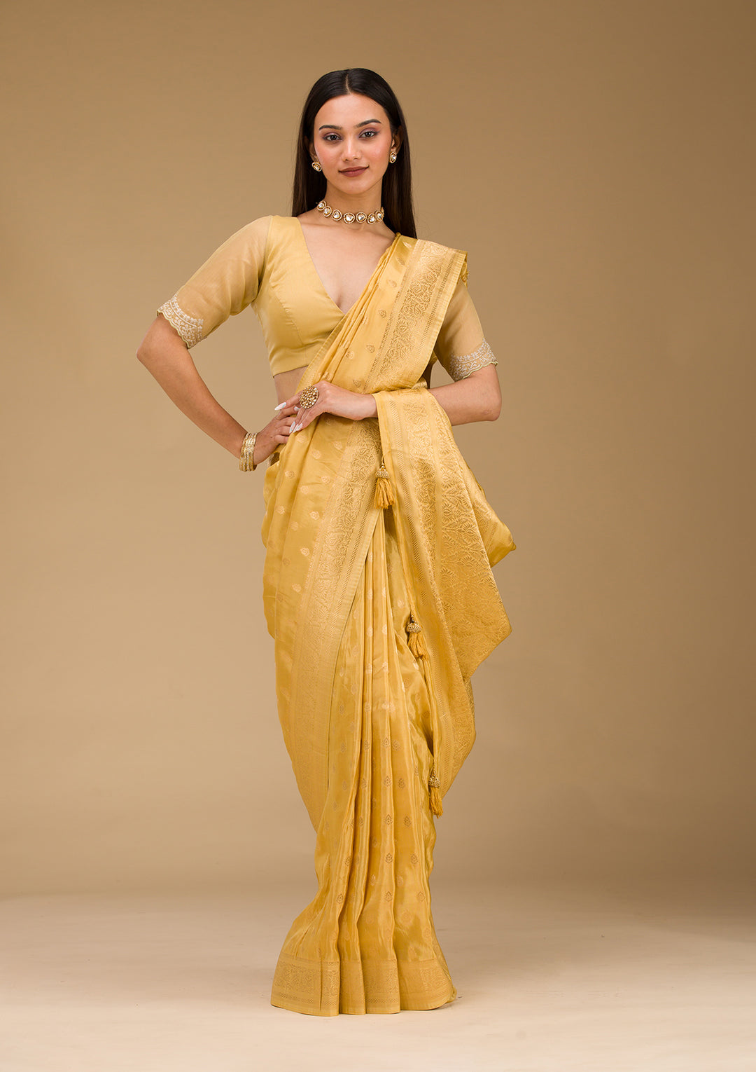 Yellow Zariwork Raw Silk Saree