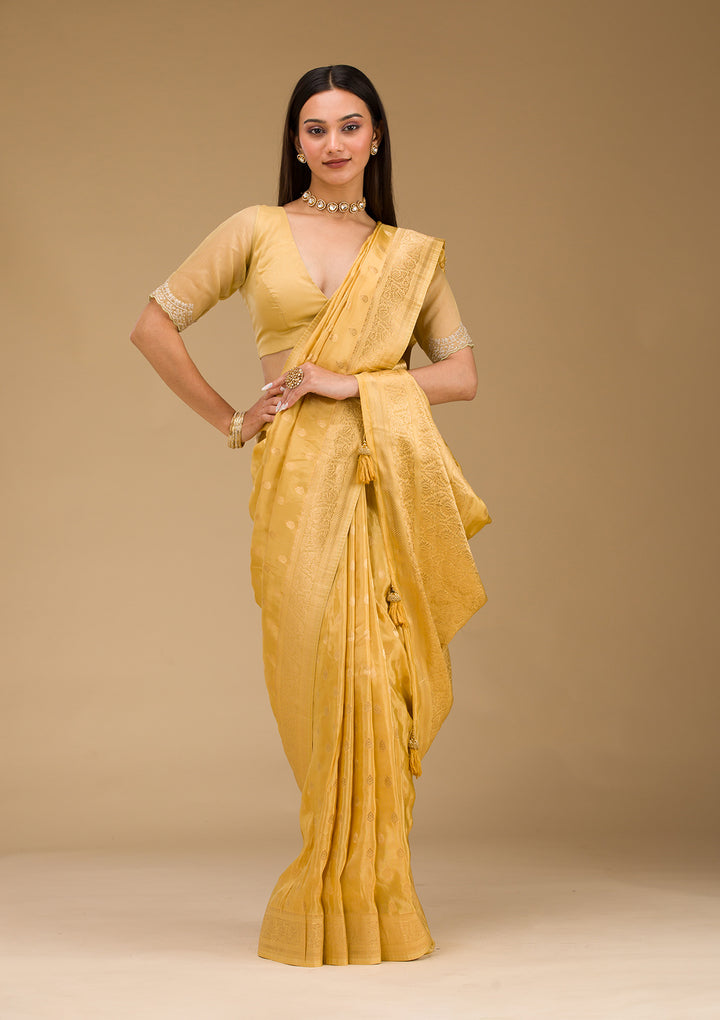 Yellow Zariwork Raw Silk Saree