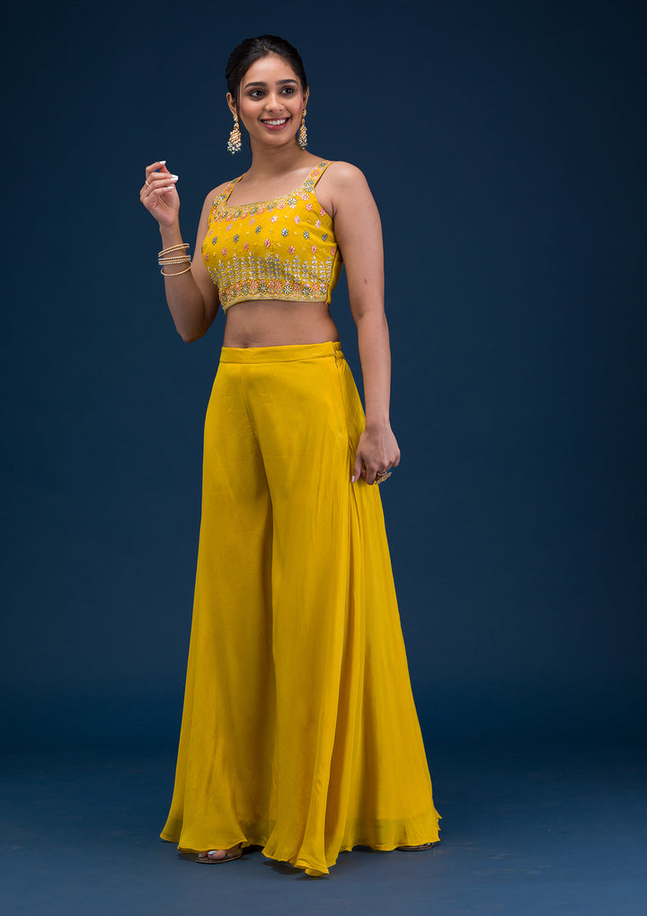 Yellow Zariwork Semi Crepe Readymade Salwar Suit