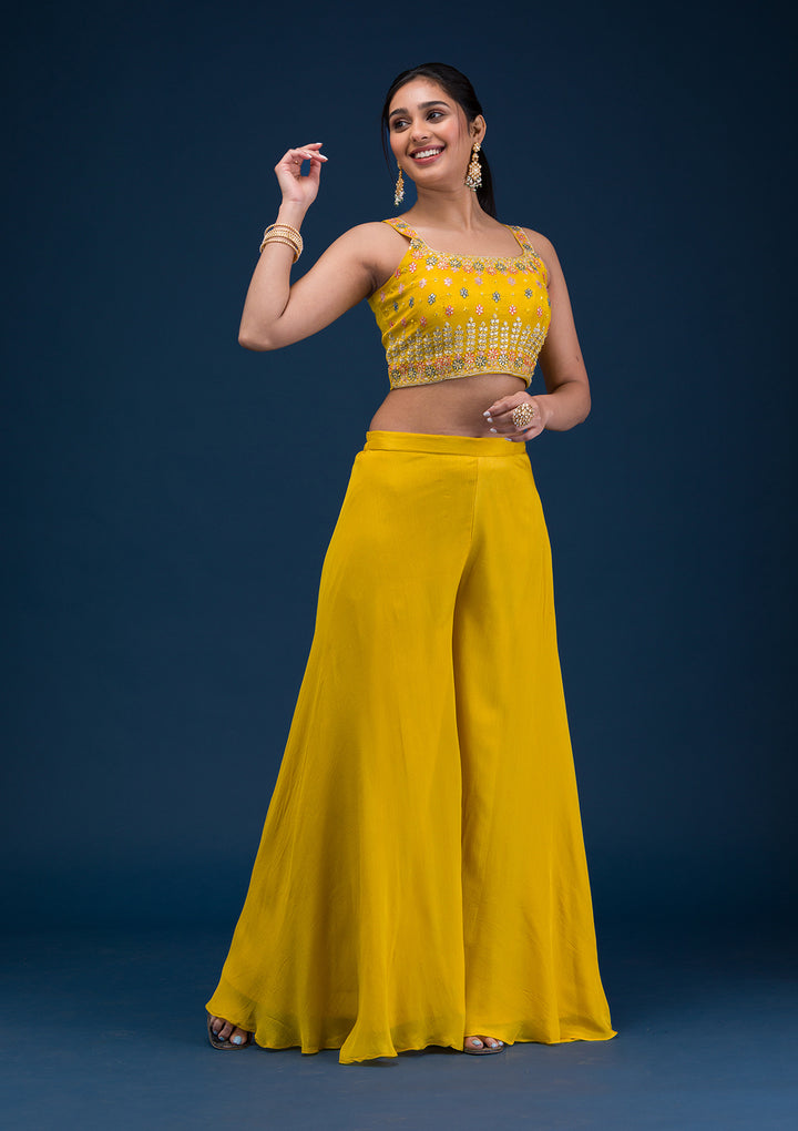 Yellow Zariwork Semi Crepe Readymade Salwar Suit