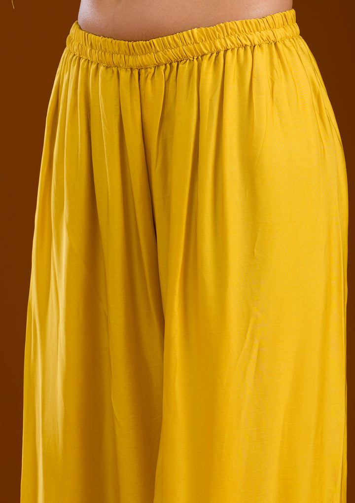 Yellow Zariwork Semi Crepe Readymade Salwar Suit