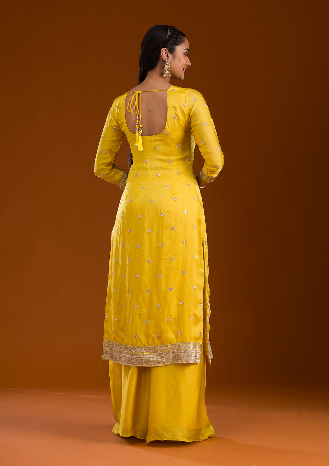 Yellow Zariwork Semi Crepe Readymade Salwar Suit