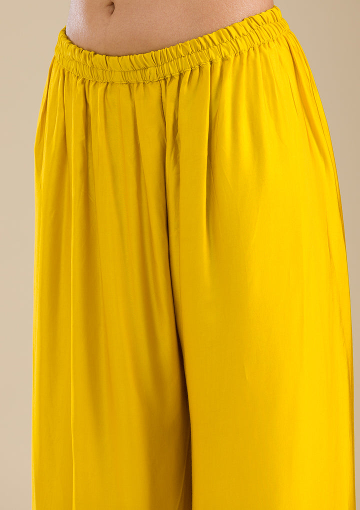 Yellow Zariwork Semi Crepe Readymade Salwar Suit