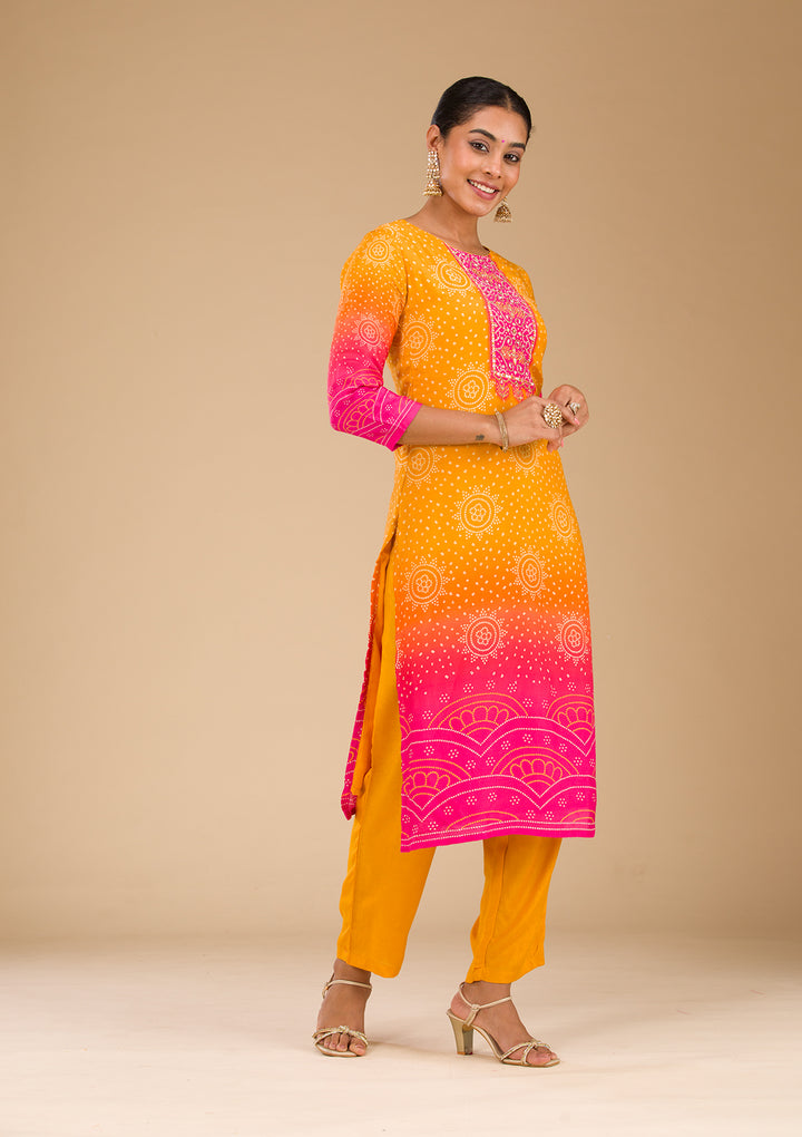 Yellow Zariwork Semi Crepe Readymade Salwar Suit