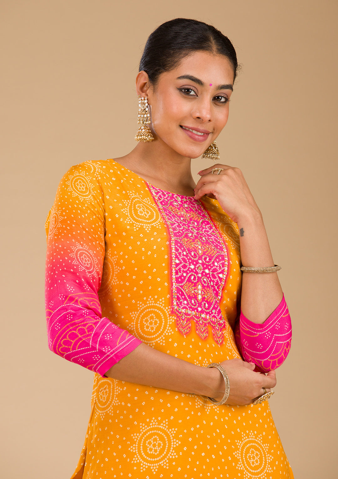 Yellow Zariwork Semi Crepe Readymade Salwar Suit