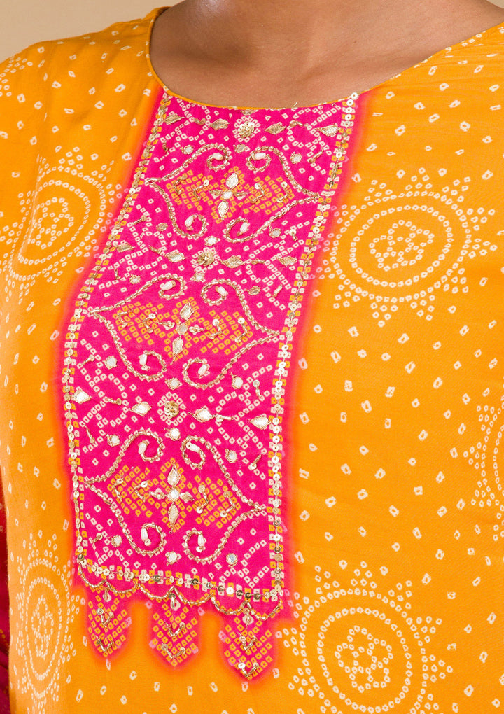 Yellow Zariwork Semi Crepe Readymade Salwar Suit