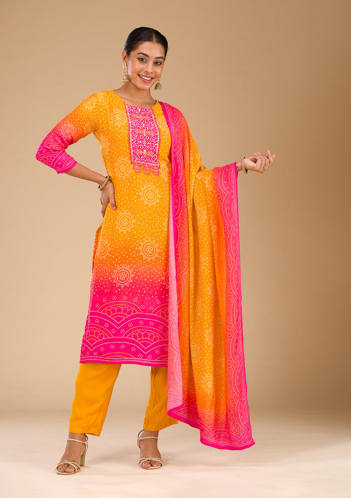 Yellow Zariwork Semi Crepe Readymade Salwar Suit