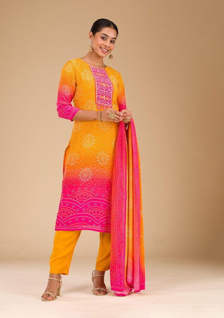 Yellow Zariwork Semi Crepe Readymade Salwar Suit