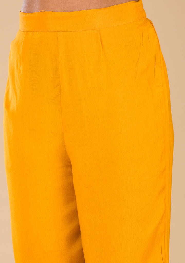 Yellow Zariwork Semi Crepe Readymade Salwar Suit