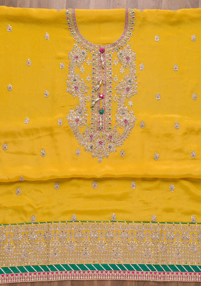 Yellow Zariwork Semi Crepe Unstitched Salwar Suit
