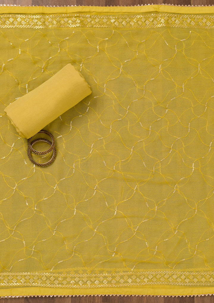 Yellow Zariwork Semi Crepe Unstitched Salwar Suit