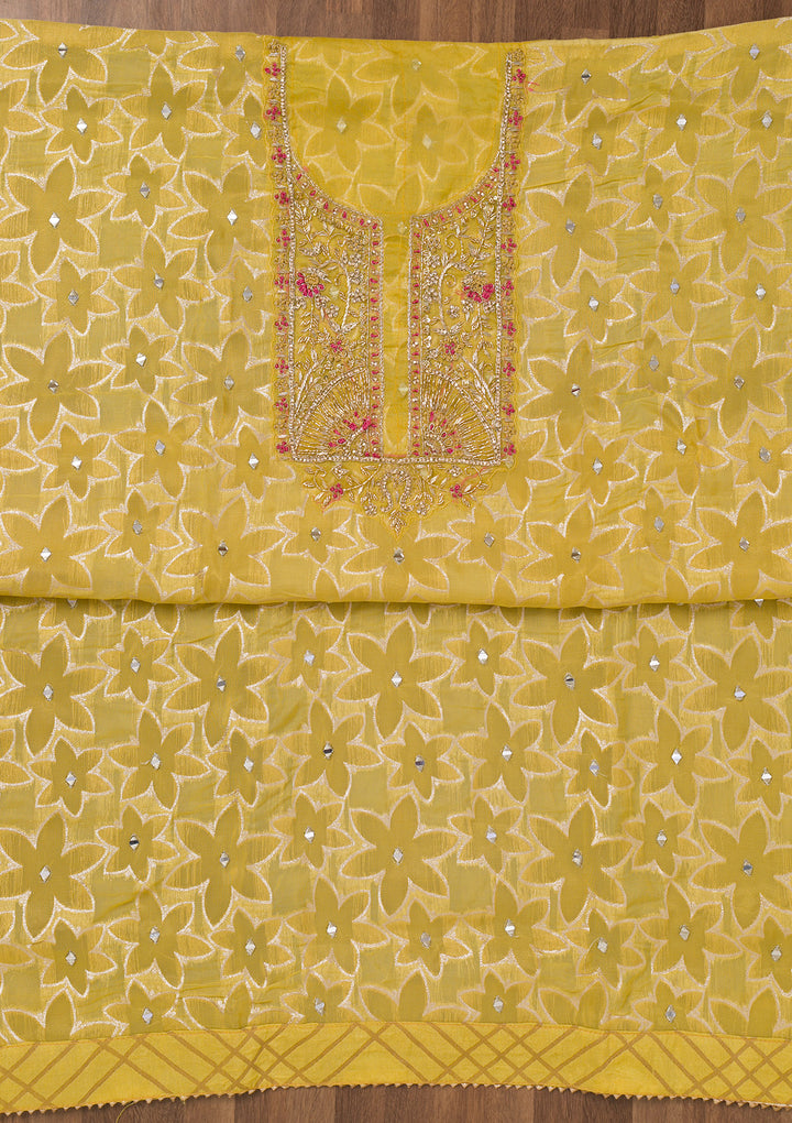 Yellow Zariwork Semi Crepe Unstitched Salwar Suit
