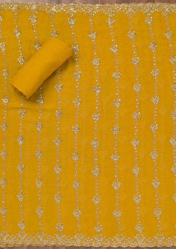 Yellow Zariwork Semi Crepe Unstitched Salwar Suit