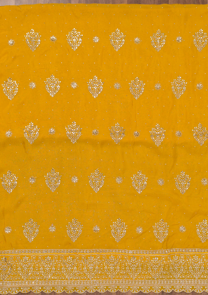 Yellow Zariwork Semi Crepe Unstitched Salwar Suit