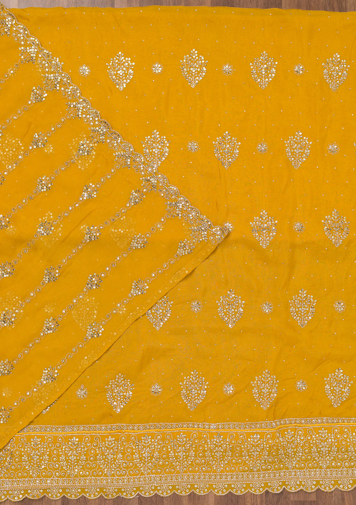 Yellow Zariwork Semi Crepe Unstitched Salwar Suit