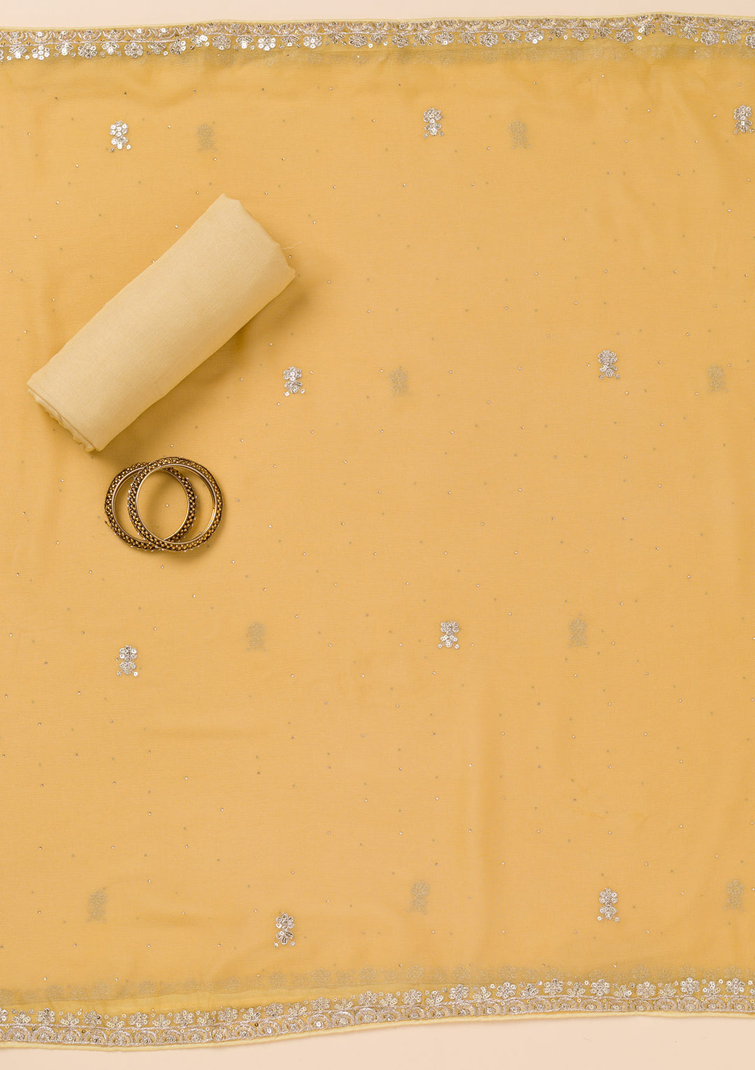 Yellow Zariwork Semi Crepe Unstitched Salwar Suit