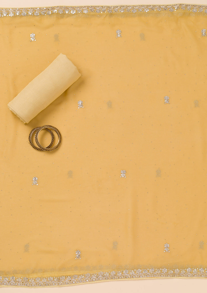 Yellow Zariwork Semi Crepe Unstitched Salwar Suit