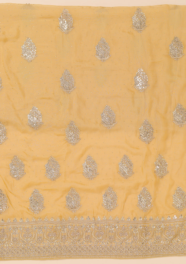 Yellow Zariwork Semi Crepe Unstitched Salwar Suit