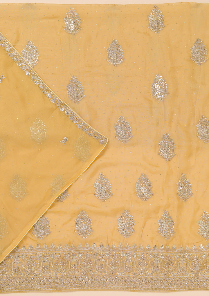 Yellow Zariwork Semi Crepe Unstitched Salwar Suit