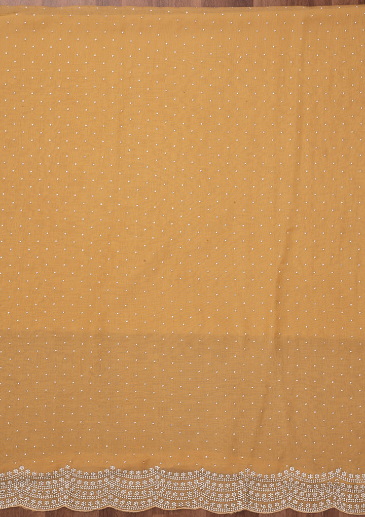 Yellow Zariwork Semi Crepe Unstitched Salwar Suit