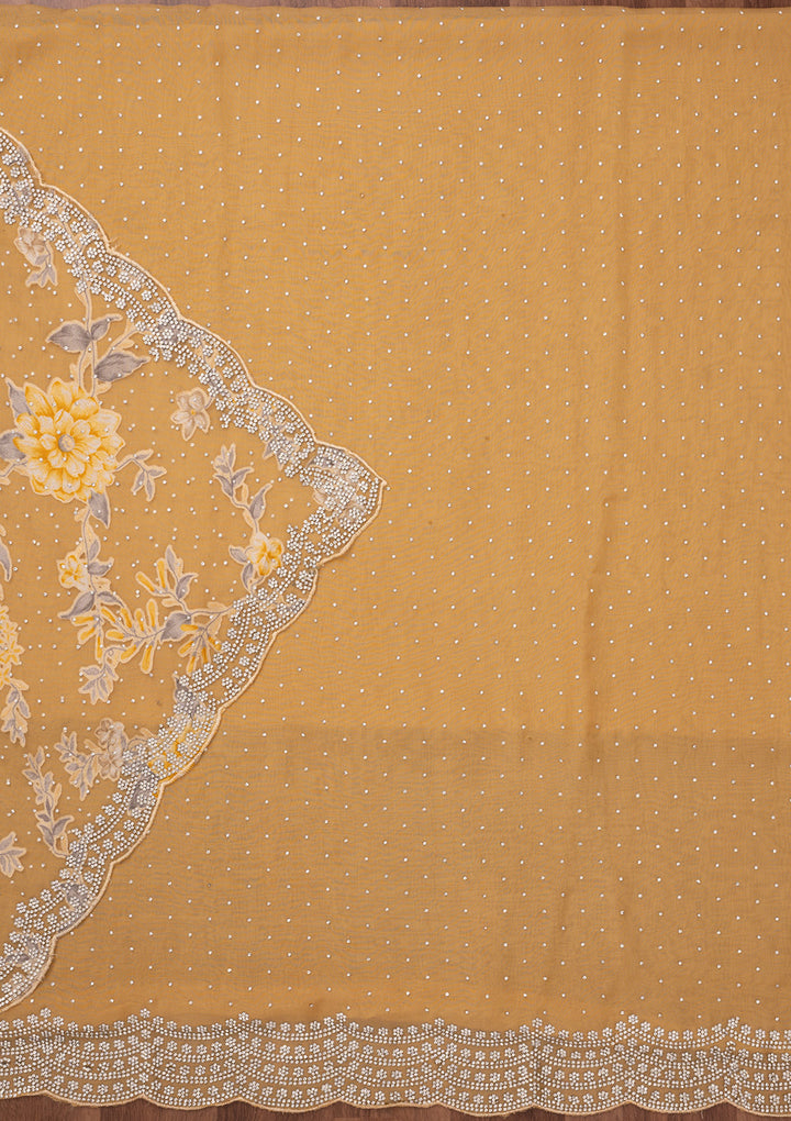 Yellow Zariwork Semi Crepe Unstitched Salwar Suit