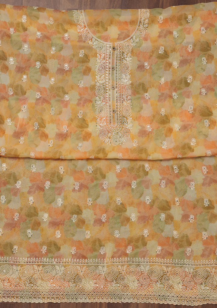 Yellow Zariwork Semi Crepe Unstitched Salwar Suit