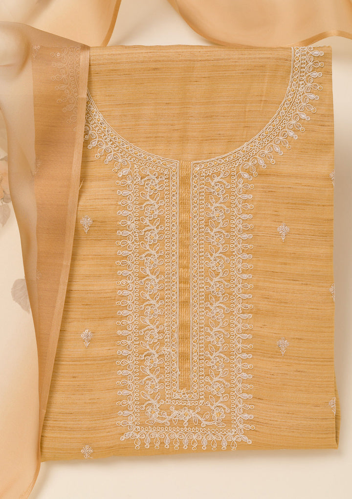 Yellow Zariwork Soft Silk Unstitched Salwar Suit