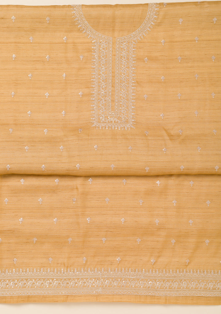 Yellow Zariwork Soft Silk Unstitched Salwar Suit