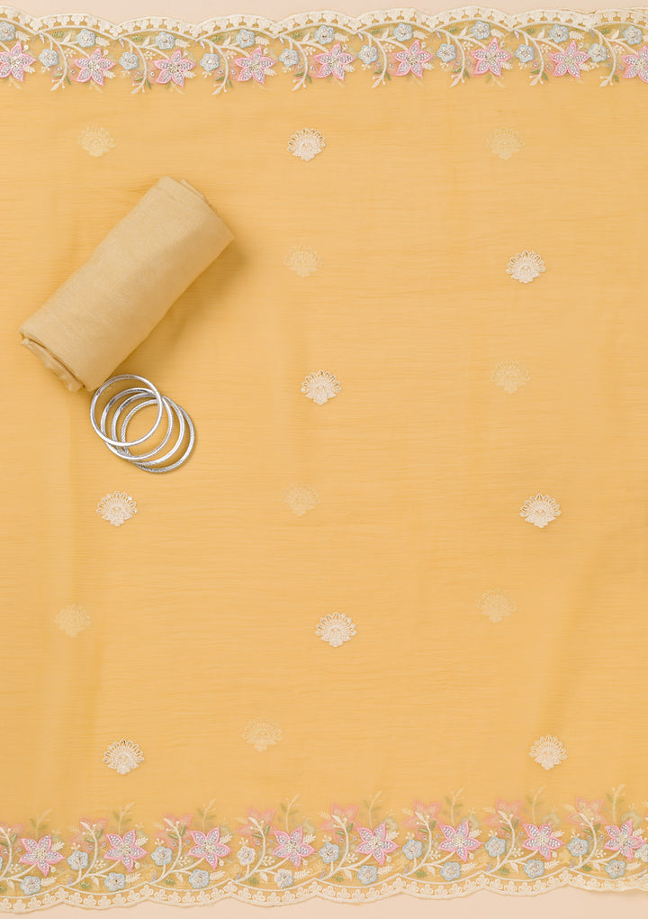 Yellow Zariwork Tissue Unstitched Salwar Suit