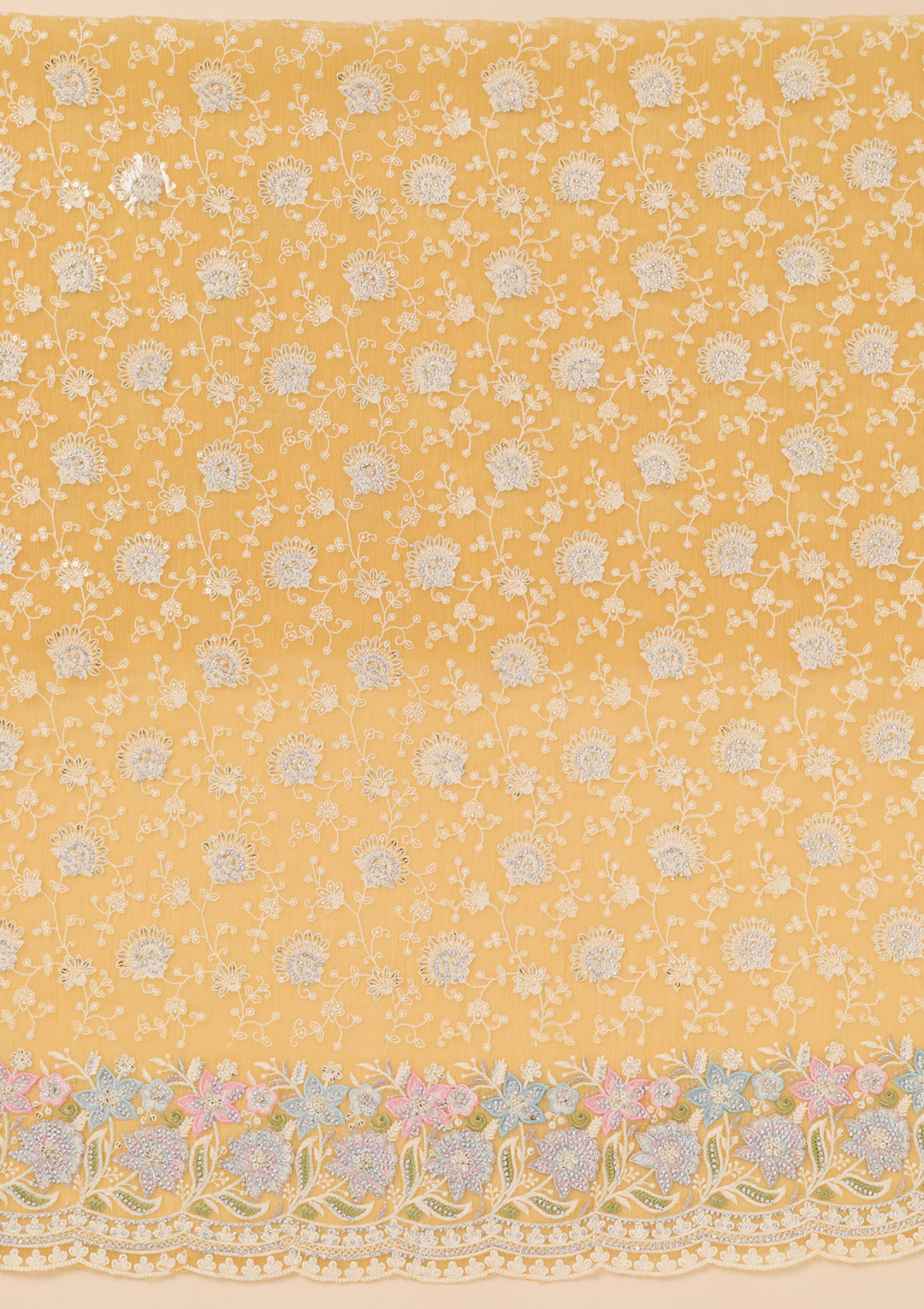 Yellow Zariwork Tissue Unstitched Salwar Suit