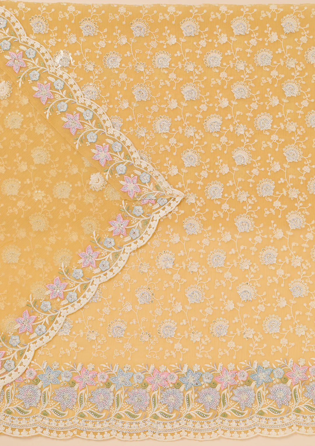 Yellow Zariwork Tissue Unstitched Salwar Suit