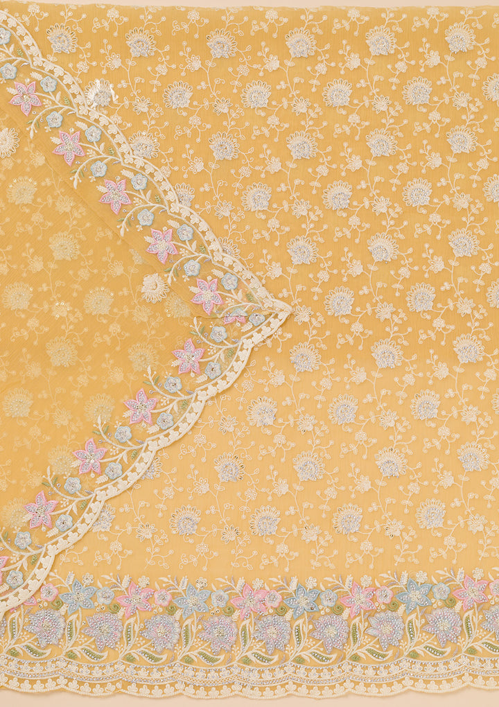 Yellow Zariwork Tissue Unstitched Salwar Suit