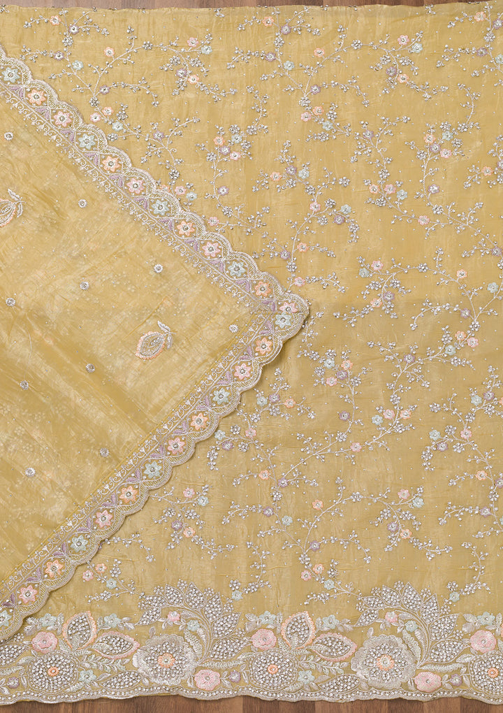 Yellow Zariwork Tissue Unstitched Salwar Suit
