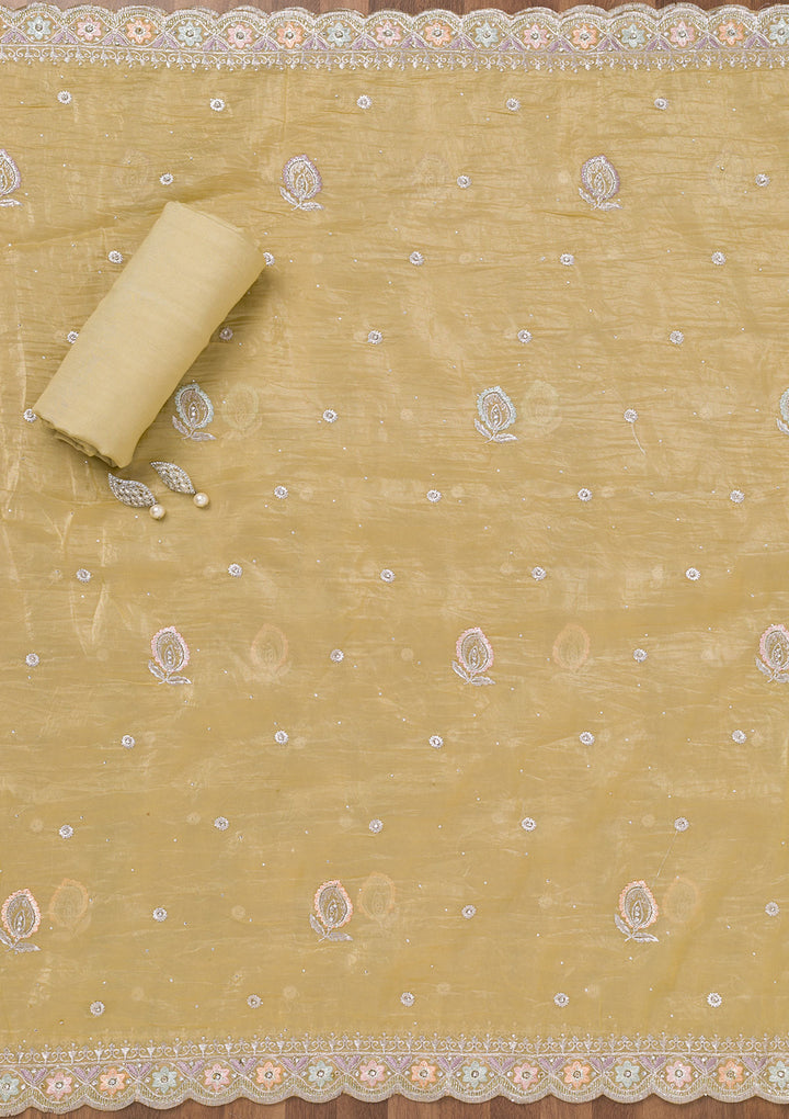 Yellow Zariwork Tissue Unstitched Salwar Suit