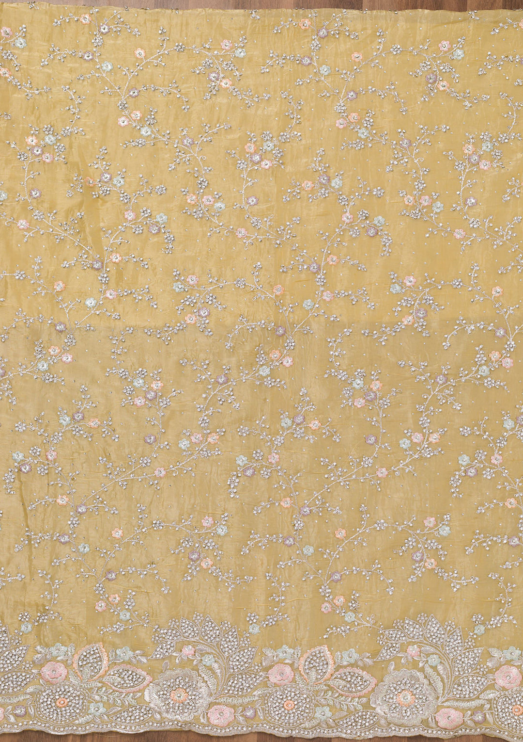 Yellow Zariwork Tissue Unstitched Salwar Suit