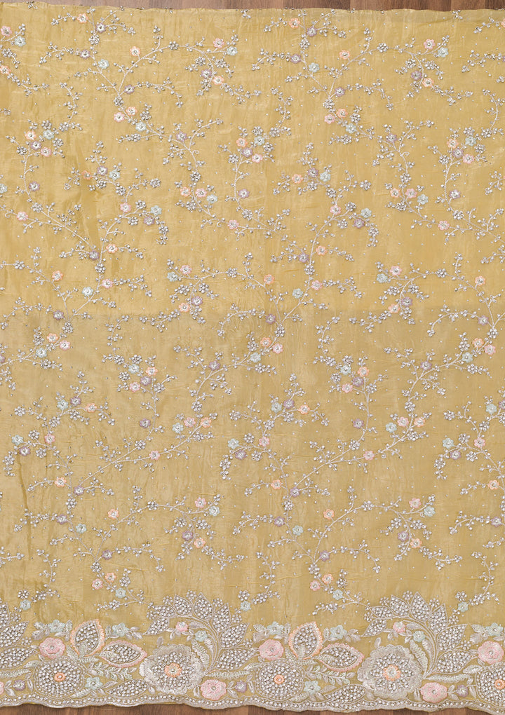 Yellow Zariwork Tissue Unstitched Salwar Suit
