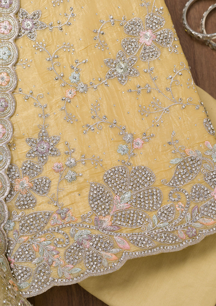 Yellow Zariwork Tissue Unstitched Salwar Suit