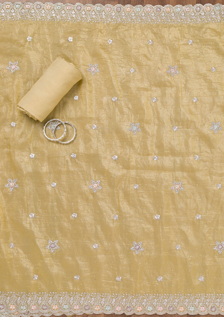 Yellow Zariwork Tissue Unstitched Salwar Suit