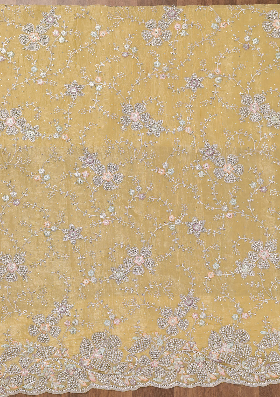 Yellow Zariwork Tissue Unstitched Salwar Suit