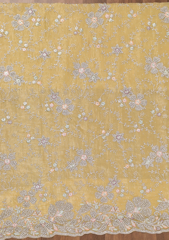 Yellow Zariwork Tissue Unstitched Salwar Suit