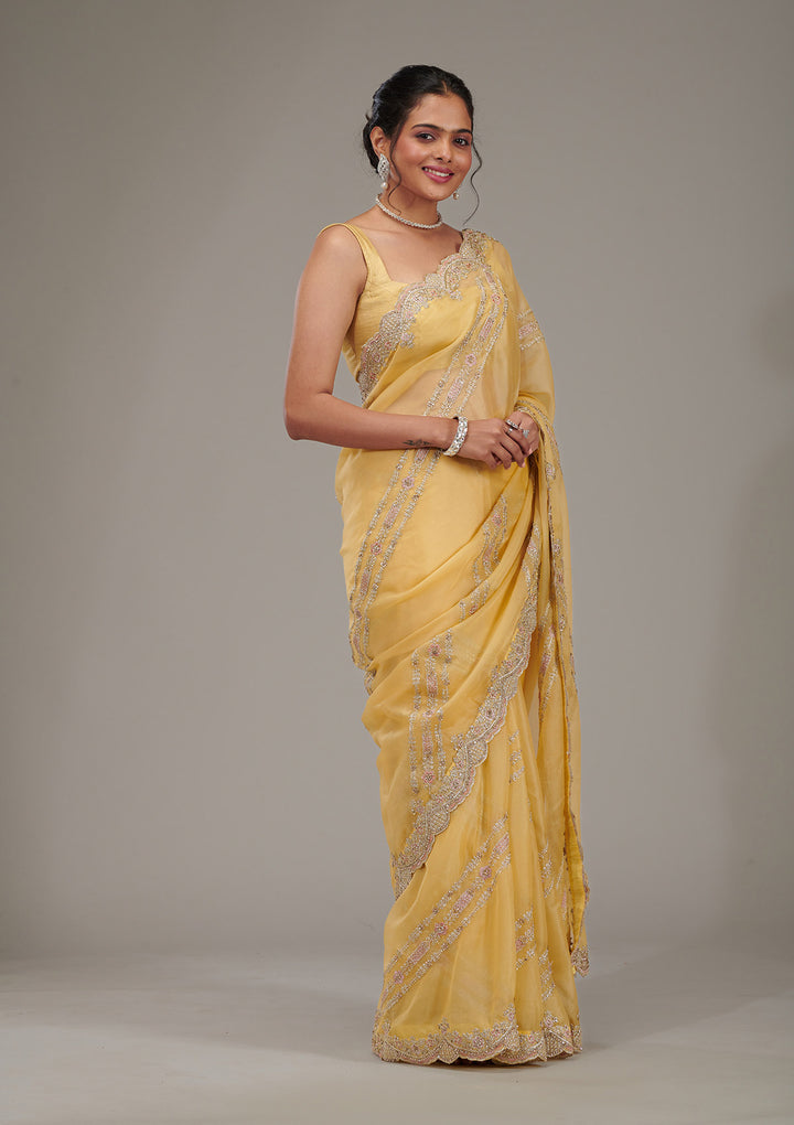 Yellow Zariwork Tissue Saree