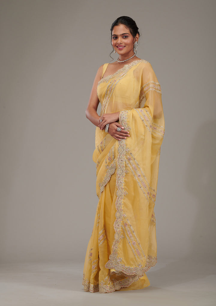 Yellow Zariwork Tissue Saree