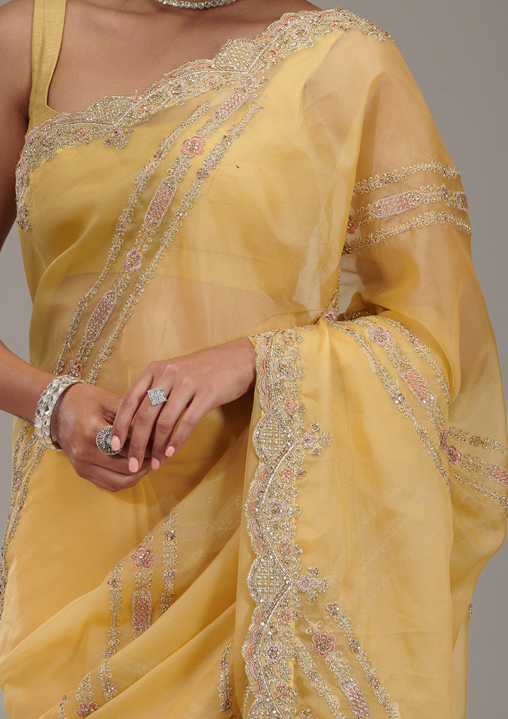 Yellow Zariwork Tissue Saree