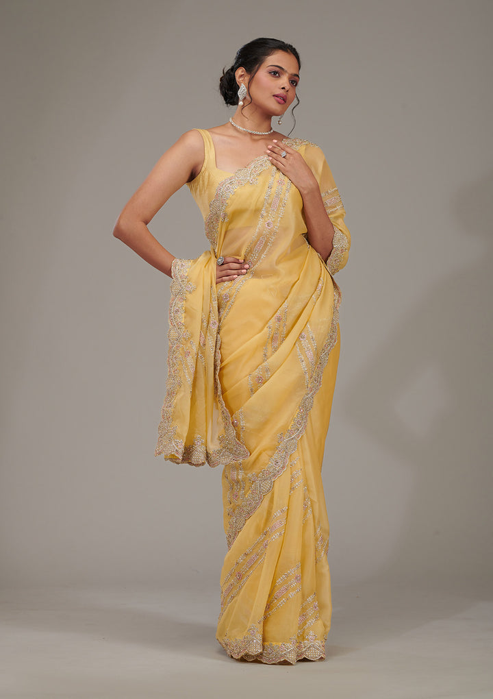 Yellow Zariwork Tissue Saree