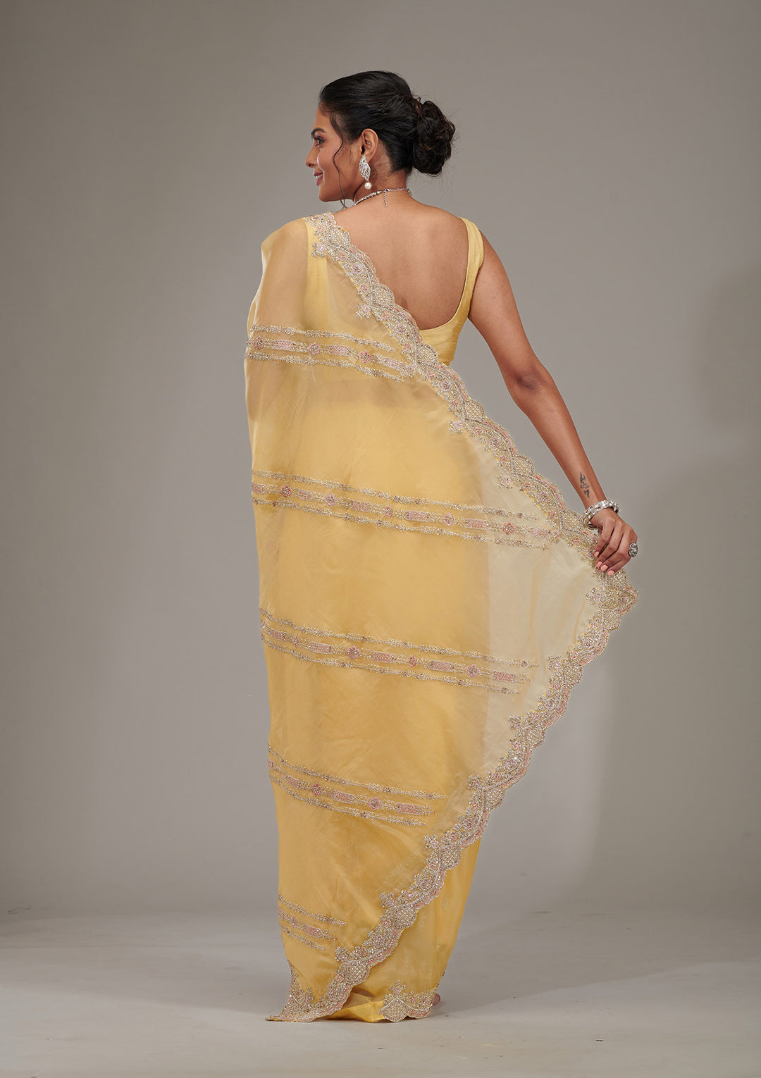 Yellow Zariwork Tissue Saree