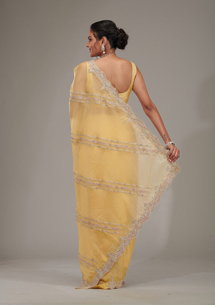 Yellow Zariwork Tissue Saree