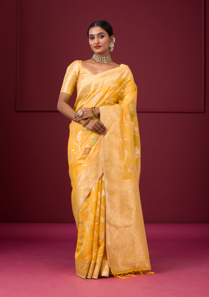Yellow Zariwork Tissue Saree