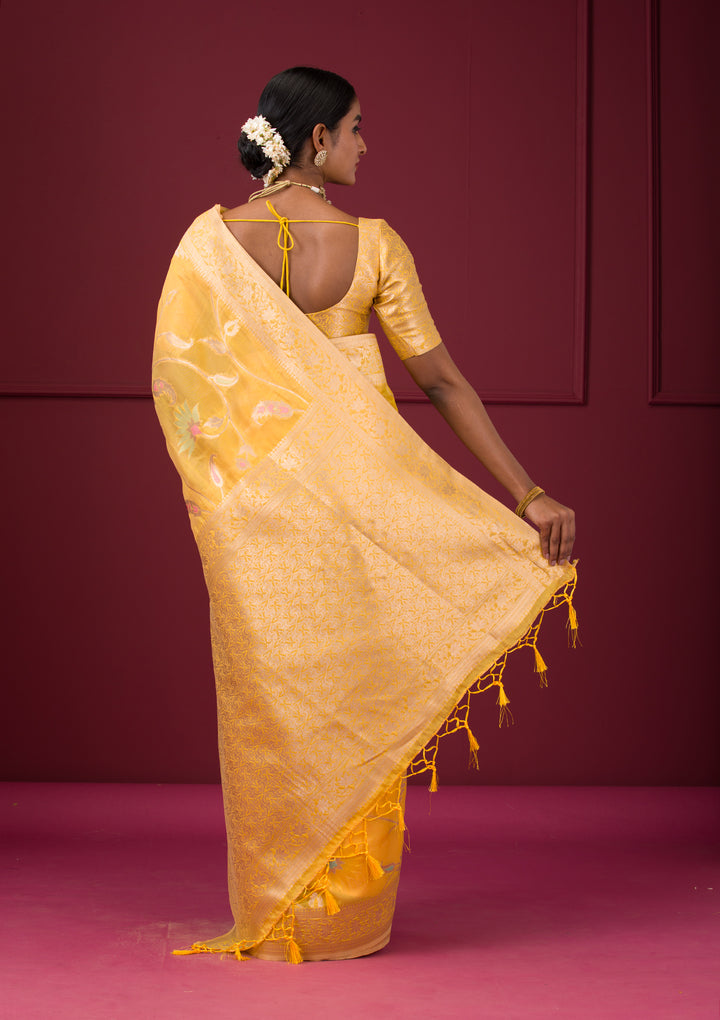 Yellow Zariwork Tissue Saree